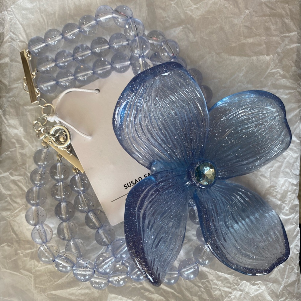 Susan Fang Kat Necklace | Blue Beaded Necklace with Flower Pendant